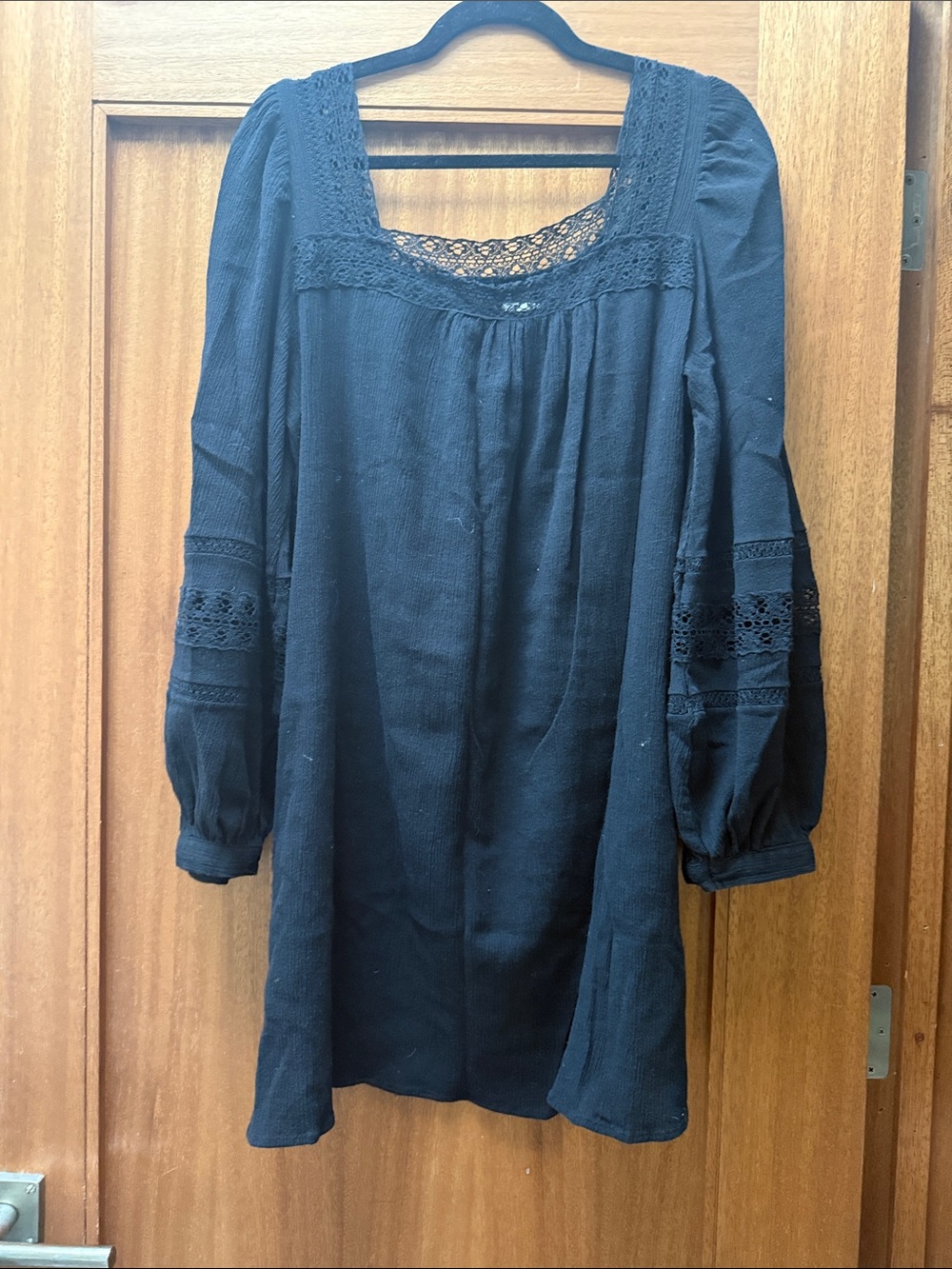 Universal Thread Black Lace-Trim Peasant Tunic Dress
